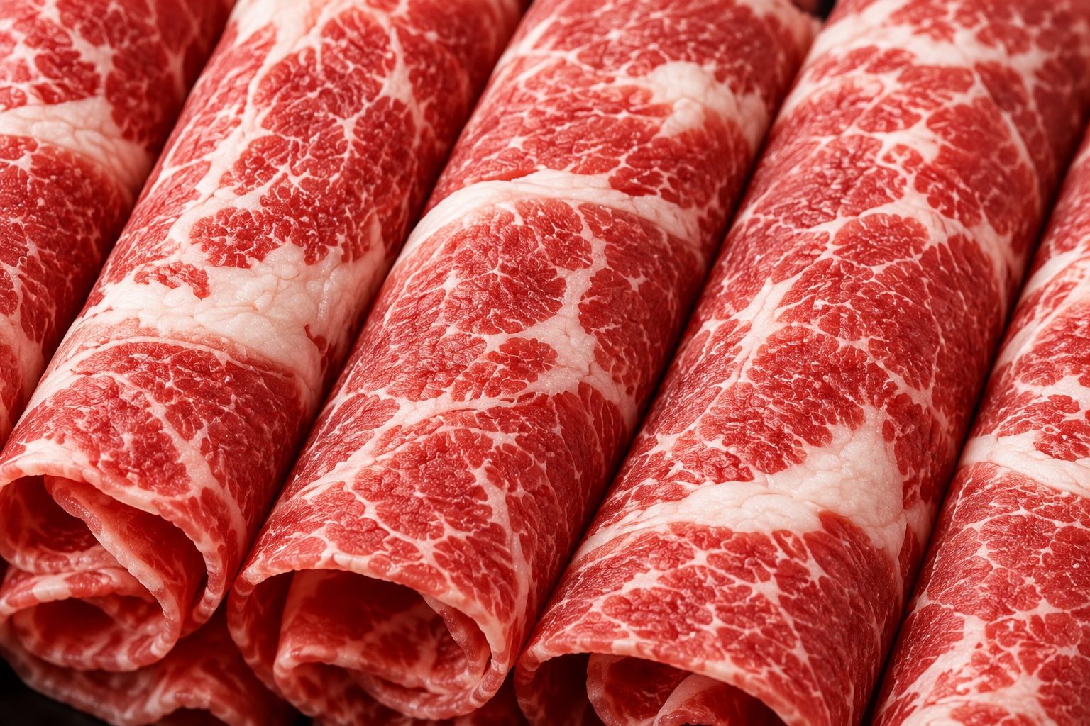 安格斯牛肉卷纹理特写，基于本店产品实拍修饰